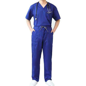 Ensemble de blouses médicales unisexe bleu en coton et polyester tissé, pantalon et haut à col en V avec poche, prêt pour le stéthoscope, qualité supérieure - Product Image 2