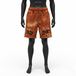 Shorts pour femmes en coton molletonné 300 GSM, effet délavé, tissu doux au toucher, marron vintage, avec logo personnalisé. - Product Image 1