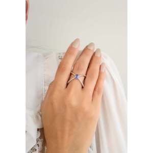 18K Pear Cut Criss Cross Sapphire Statement <b>Ring</b> for Women-Vermeil Plated White <b>Gold</b> - Product Image 5