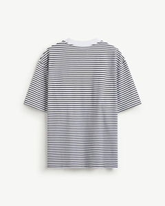 Camiseta Casual a Rayas de Manga Corta para Hombre, Ecológica, con Gráfico de Letras, Transpirable, Antiarrugas, 100% Algodón 10S26TSS072 - Product Image 2