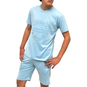 Ensemble de survêtements unisexes de haute qualité 100% coton, logo personnalisé, t-shirt et short en relief 3D - Product Image 1
