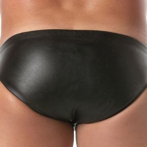<b>Men</b> Leather Zipped <b>Bikini</b> Underwear Mid-Rise Solid Black Fetish Clubwear Sexy Fit - Product Image 6