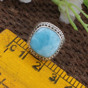 Handmade 925 Sterling Silver Larimar <b>Ring</b> Natural Blue Dominican Gemstone Artisan Handcrafted <b>Statement</b> <b>Ring</b> <b>for</b> <b>Women</b> Wholesale - Product Image 4