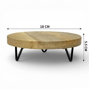 เขียงไม้ทรงกลมหนาแบบร่วมสมัย – ถาดวางอาหารแบบมีขาโลหะ - Product Image 2