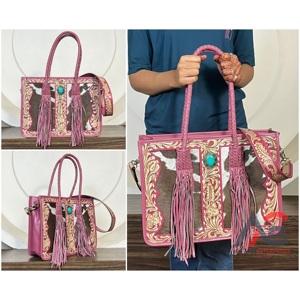 กระเป๋าถือหนังแท้ลายเทอร์ควอยซ์แบบสั่งทำขายส่งสำหรับผู้หญิง พร้อมสายสะพายหนังวัวแท้และหูหิ้วด้านบน - Product Image 1