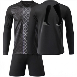 Men's Black Long Sleeve Soccer Jersey With Geometric Print Moisture Wicking <b>Athletic</b> Fit Full Sleeve Sportwear Set - Product Image 1