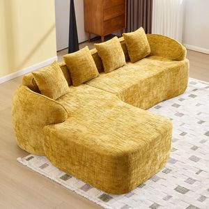 Sofá en Forma de L de Chenilla Amarilla, Esponja de Alta Elasticidad, Cómodo para Cualquier Sala de Estar - Product Image 5