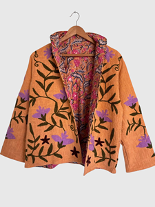 Veste en velours brodée de fleurs, col mandarin, manches longues, grande taille, vêtements d'hiver pour femmes, style élégant - Product Image 4