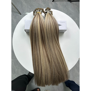 ผมต่อสีน้ำตาลประกายบลอนด์ ปลายแบน ไม่พันกัน ไม่หลุดร่วง ผมตรงแบบ Bone Straight ผมเวอร์จินเวียดนามแบบ Double Drawn - Product Image 2
