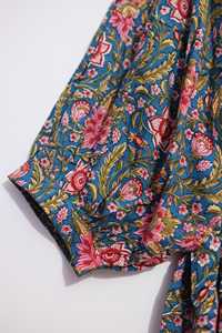 Robe midi vintage en mousseline 100 % coton imprimé floral, anti-plis, col à capuche, sans manches, coupe trapèze ample, décontractée, été/printemps - Product Image 3