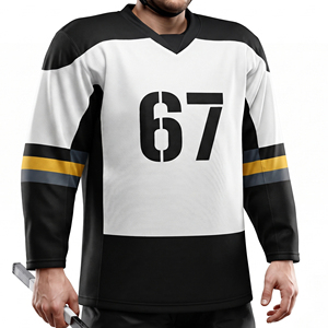 Men Mesh Ice Hockey Jersey Full Sleeve Men's V-Neck Sublimated Print Ice Hockey Jersey Custom Team Number Hockey Jerseys - Product Image 1