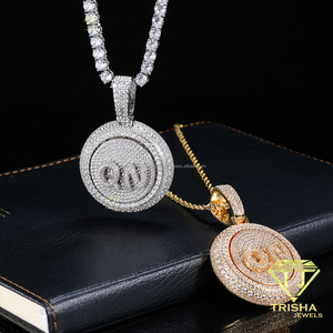Luxury Iced Out Round Pendant <b>Necklace</b> Custom <b>Initial</b> Letter Pendant Cuban Link Chain Hip Hop Jewelry Gold Plated Rhinestone - Product Image 5