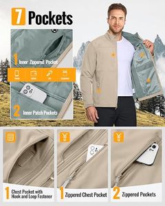 Veste polaire beige pour homme, coupe-vent, fermeture éclair, couleur unie, automne, décontractée, col montant, en polyester, fabriquée au Pakistan - Product Image 2