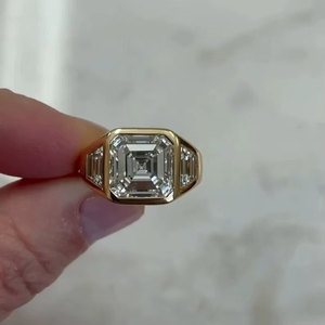 <b>925</b> <b>Silver</b> 10K Solid Gold Men's Designer Signet Bezel <b>Ring</b> Asscher Cut Moissanite Three Stone Engagement <b>Ring</b> Fine <b>Rings</b> - Product Image 2