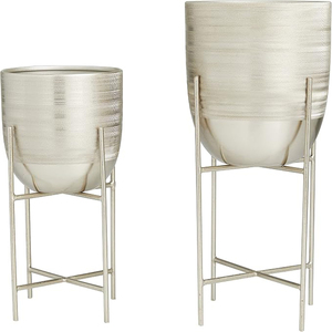 Maceta Metálica para Interiores y Exteriores, Maceta Pequeña con Soporte Extraíble, Juego de 2 Macetas - Product Image 1
