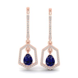 Pendientes de Aro REYES Personalizados, Chapados en Rodio, Oro de 14K, con Zafiro Azul de Corte Pera de 1.5 Quilates y Diamantes, para Mujer - Product Image 2