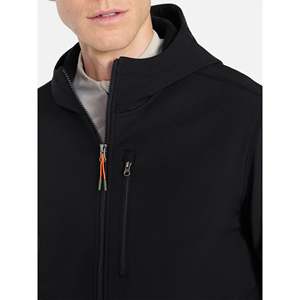 Veste polaire à capuche noire pour homme, fermeture éclair, coupe-vent, vêtement d'extérieur décontracté, coupe régulière, matière polyester légère et collée - Product Image 3