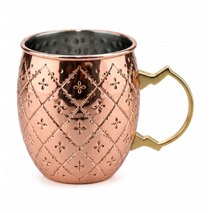 Mug en cuivre Moscow Mule avec texture diamant ananas, qualité alimentaire, en cuivre massif, pour cocktails et bières, avec poignée en laiton, vente en gros - Product Image 2