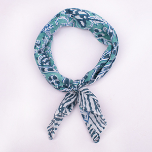 Designer Floral Pattern Cotton Bandana Square Scarf Blue Green Casual Style Spring Summer Wear For Unisex - Product Image 3