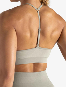 Sujetador deportivo halter sin costuras con cuello redondo para mujer, color liso, soporte medio, transpirable, para yoga y ropa deportiva - Product Image 5