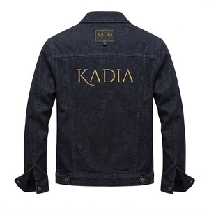 2026 New Arrival KADIA Branded Men Denim Jacket Slim Fit Cotton Fabric <b>Black</b> Lining Open Front Custom Embroidery Jean Coat - Product Image 5