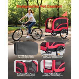 Rimorchio per Bicicletta Facilmente Pieghevole per Cani, Carrello per Animali Domestici, Trasportino per Bici per Cani Piccoli e Grandi fino a 45 kg, Telaio a Sgancio Rapido - Product Image 3
