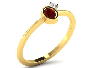 Anillo Unisex de Oro Sólido de 14k con Rubí, Diseño Moderno, Bañado en Oro, Banda con Gema Ovalada Engastada en Bisel, Joyería para Regalo de Compromiso - Product Image 1