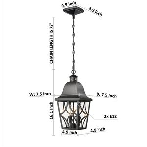 Moderne Zwarte Outdoor Hanglamp Armatuur Anti-Roest Metalen Hangende Lantaarn Helder Glazen Kap Verstelbare Ketting Voor Plafondlamp - Product Image 5