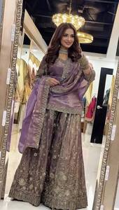 Premium Women's Traditional Ethnic Suit Party Wear with Elegant Twill Gold Net <b>Top</b> Plazzo Dupatta for <b>Festivals</b> - Product Image 2