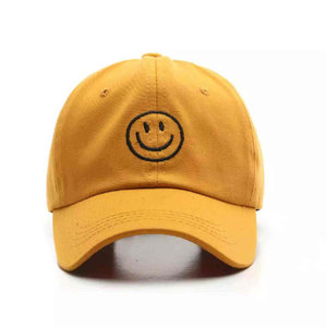 Customized Yellow Unisex Baseball Cap Smile Embroidery 6-Panel Adjustable Cotton Canvas Breathable <b>Waterproof</b> Casual Style Front - Product Image 1