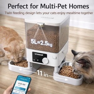 Meilleures ventes : Distributeur automatique de nourriture pour chat portable en plastique de 5 L, alimenté par batterie, double bol, réservoir de nourriture visible, contrôle des portions programmé - Product Image 2