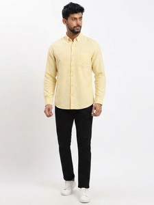 Men's Yellow Solid Cotton Poplin Casual Shirt Full Sleeve Turn-<b>down</b> Collar Breathable Spring Wear - Product Image 2