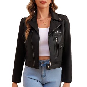 Chaqueta de Cuero para Mujer, Estilo Urbano Elegante, Costuras Duraderas, Cuero Genuino, Corte Ajustado, Prenda Exterior de Moda 2026 - Product Image 2