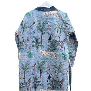 Dhati Handicrafts KK101 Unisex Long Cotton Quilted Indian Robe Animal <b>Kantha</b> <b>Jacket</b> Breathable Eco-Friendly Quick Dry Liner Belt - Product Image 5