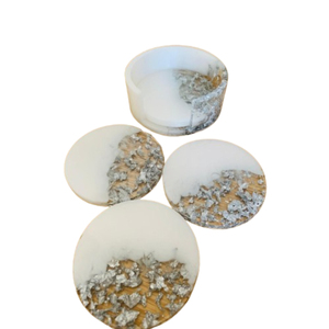 Epoxy Resin <b>Coaster</b> Set of 4 With Holder Modern <b>Gold</b> Foil And White Marble Design Tableware for Home Hotel And Restaurant Decor - Product Image 2