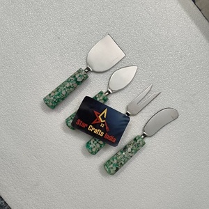 Outil de découpe de fromage de style vintage, lame en acier inoxydable de qualité supérieure, manche en terrazzo, fourchette à fruits, couteau, ensemble de couverts, ustensiles de cuisine - Product Image 5
