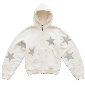 Sweat à capuche zippé effet vieilli - 100% Coton épais, coupe oversize, streetwear hiver unisexe, brodé, mode, vente en gros - Product Image 5