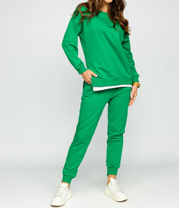 Conjunto Deportivo Verde para Mujer, Sudadera Larga, Pantalones Deportivos, Cuello Redondo, Color Sólido, Ropa Casual de Otoño, Material de Poliéster - Product Image 6