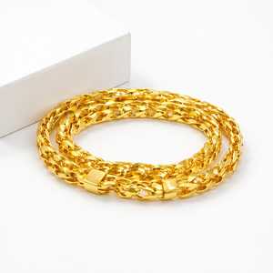 กำไลข้อมือทองคำแท้ 22K สำหรับผู้ชาย |   สร้อยคอทองคำแท้ 916 สีเหลืองทองแบบสองสาย |   เครื่องประดับสไตล์ดูไบสุดหรูสำหรับผู้ชาย - Product Image 2