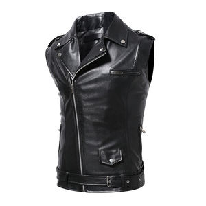 Chaleco de cuero sin mangas estilo punk rock para hombre, chaleco de cuero ajustado para motocicleta, chaleco informal de cuero PU ajustado - Product Image 1