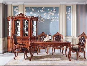 Vitrine classique de luxe en teck massif avec portes en verre pour salon et salle à manger - Product Image 2