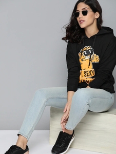 Sudadera con Capucha Negra para Mujer, Estampado de Dibujos Animados de Garfield, 'Soy Sexy y lo Sé', Corte Regular, Ropa Casual, 100% Algodón Tejido, Estilo Otoñal - Product Image 5