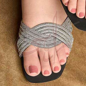 Modern Square Toe Comfort Anti-Slippery Fashion Trend Silver Embroidery Gel Midsole Customizable Heel Slides for Festive Nights - Product Image 5