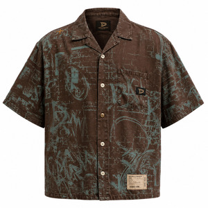 Chemise noire Y2K oversize à col campiste et manches courtes, style streetwear, avec empiècements en maille et patte de boutonnage ornée de strass, vente en gros - Product Image 3