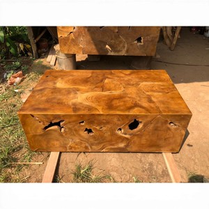 Table basse en bois de teck massif, bord naturel, table d'appoint rectangulaire en bois, meubles de salon de luxe, table pour hôtel et maison - Product Image 2