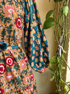 เดรสยาวลำลองลายดอกไม้ผ้าฝ้ายสำหรับผู้หญิง คอจีน แขนยาว ไซส์ใหญ่ สีสันตัดกัน เหมาะสำหรับใส่ในฤดูร้อน - Product Image 2