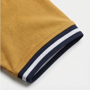 Polo à manches courtes pour homme, jaune moutarde, coton piqué, anti-rides, coupe classique, tricot uni, design décontracté - Product Image 6