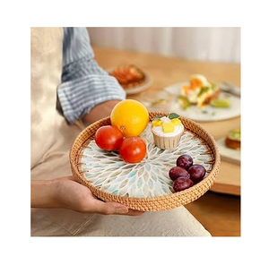 Proveedor Mayorista de Bandejas de Almacenamiento de Ratán y Concha de Nácar, 3 Piezas, Bandeja Organizadora Redonda con Incrustaciones de Concha de Nácar Personalizable, Superventas - Product Image 4