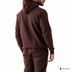 Sweat-shirt à capuche marron pour homme SINEWY, coupe ample, couleur unie, décontracté, en molleton, avec poche, vêtement d'hiver, 100% coton - Product Image 4