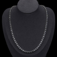 Kalung Tenis Moissanite Hitam VVS1 3-6.5MM Untuk Pria Wanita Rantai Perak Sterling 925 Perhiasan Fashion Hadiah